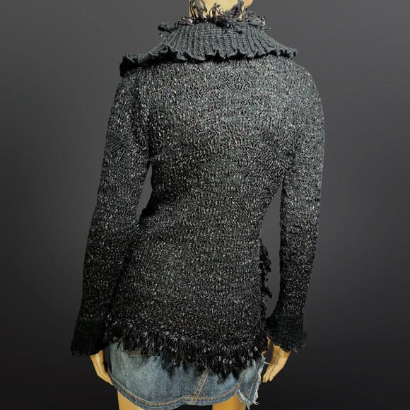 Y2K Black Shaggy Ruffled Cardigan Size S Boho Gothic Fairy Grunge Whimsigoth - Picture 10 of 14
